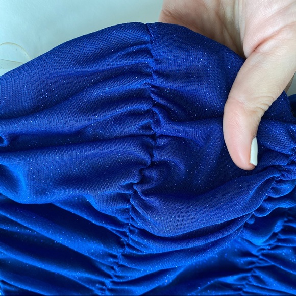 NWT Blue Ruched Sparkle Mini Tube Dress - Picture 3 of 8